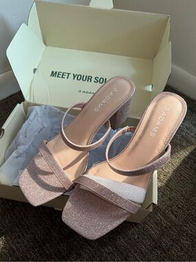 Adams Rose Gold Glitter Block Heel Sandals